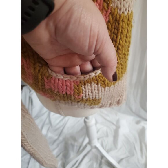 Amalialad Anthropology Wool Cardigan Sweater Size Medium Granola Chuncky Knit - Picture 3 of 16